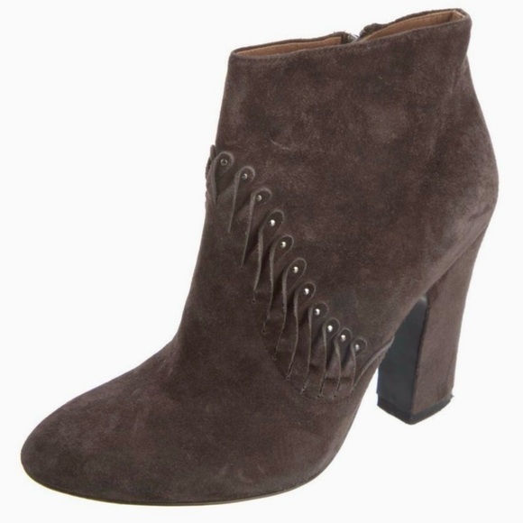 Sigerson Morrison Suede Leather Fringe Embellished Ankle Boots 4” Heel Size 7.5 - Picture 1 of 11